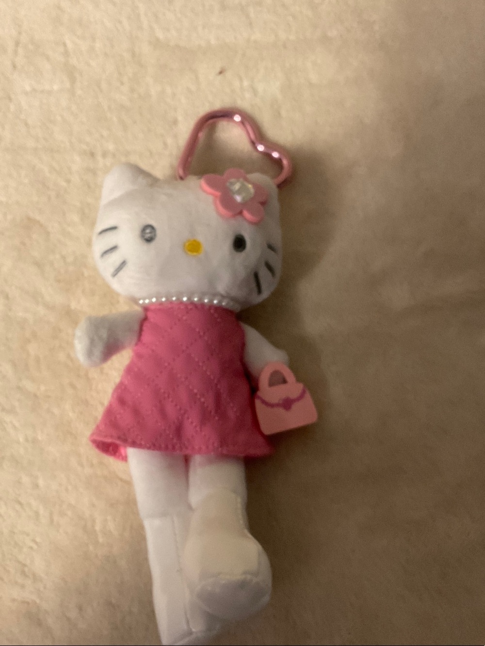 Hello Kitty Pink Plush Keychain with Heart Clip and Mini Purse